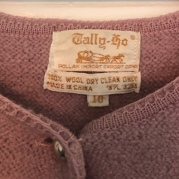 Vintage Lavender 100% Wool Cardigan Sweater Cropped 50s Jacket Silver Buttons - Picture 12 of 16